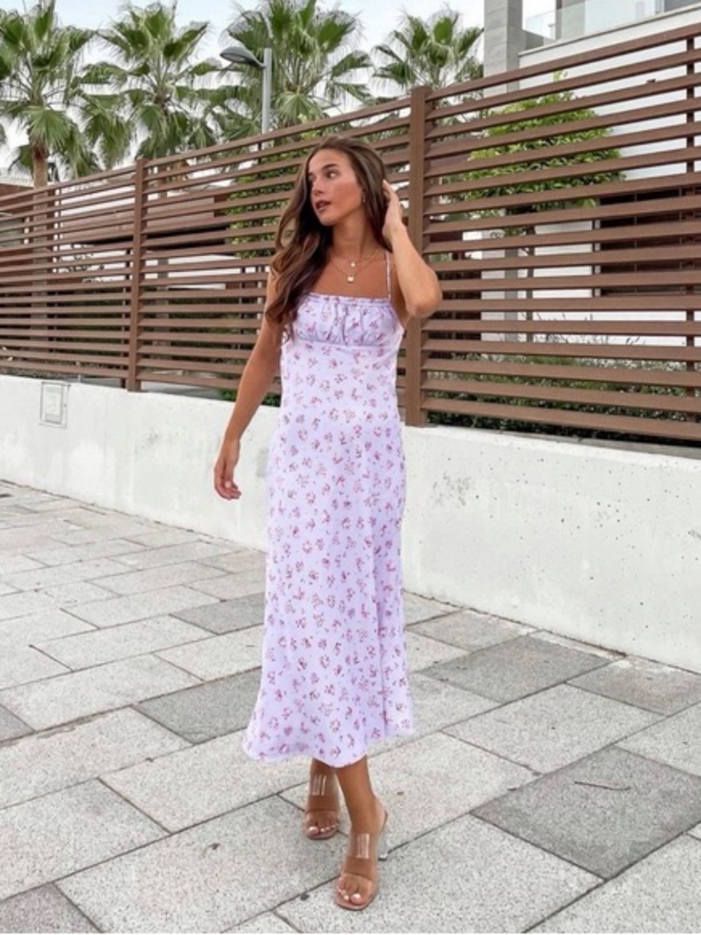 Zara Satin Lilac Floral Spaghetti Strap Midi Dress